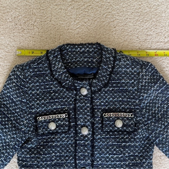 Generation Love Navy Cropped Tweed Kristen Blazer Jacket with Silver Chain, XS - Picture 11 of 11